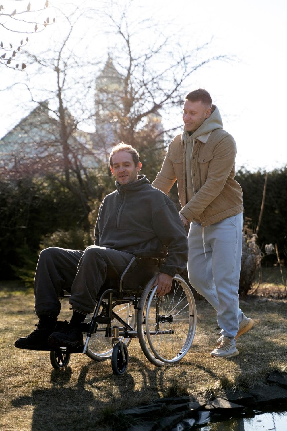 A friend helping his disabled friend